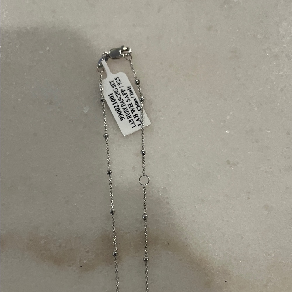 LAB RUBY WHITE SAPPHIRE 925 Pendant Necklace BRAND NEW APROX 16in adjustable - Picture 2 of 5